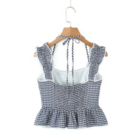 Sweet casual plaid lace girly style top small shirt - Thumbnail 2