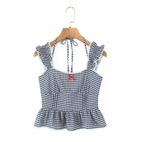 Sweet casual plaid lace girly style top small shirt - Thumbnail 3