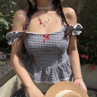 Sweet casual plaid lace girly style top small shirt - Thumbnail 4