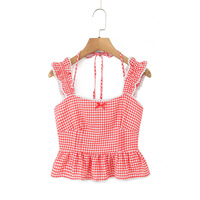 Sweet casual plaid lace girly style top small shirt - Thumbnail 3