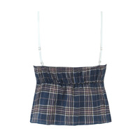 Retro plaid drawstring butterfly strap top with small camisole - Thumbnail 3