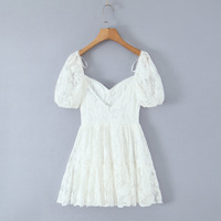Square Neck Bow Lace Waist Dress - Thumbnail 3