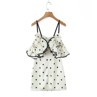Retro style casual black and white polka dot tube top suspender dress short skirt dress - Thumbnail 2