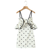 Retro style casual black and white polka dot tube top suspender dress short skirt dress - Thumbnail 3