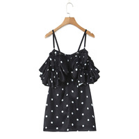Retro style casual black and white polka dot tube top suspender dress short skirt dress - Thumbnail 4