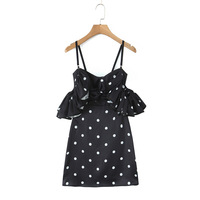 Retro style casual black and white polka dot tube top suspender dress short skirt dress - Thumbnail 5