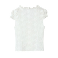 Retro romantic lace V-neck embroidered buttoned waist top - Thumbnail 2