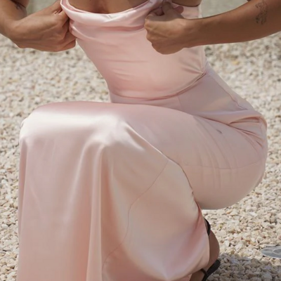 Sheath sweetheart satin pink long prom dresses