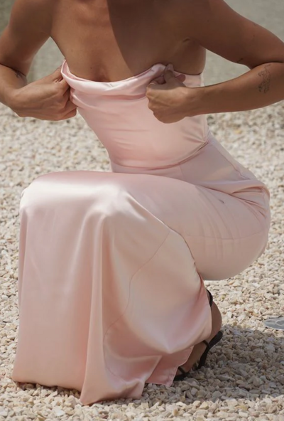 Sheath Sweetheart Satin Pink Long Prom Dresses