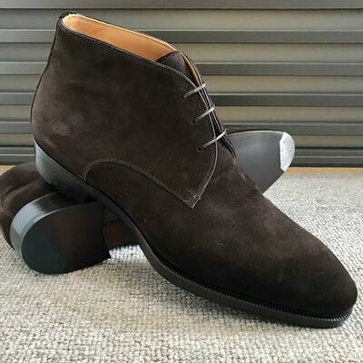 Handmade men brown suede leather chukka lace up dress boot