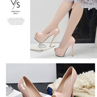  Women's Ultra High Heel Stiletto Platform Peep Toe Patent Leather Pumps - Thumbnail 4