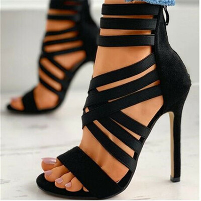 New large size women's shoes fashion elastic strap stiletto high-heeled sandal