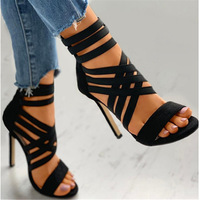 New Large Size Women's Shoes Fashion Elastic Strap Stiletto High-heeled Sandal - Thumbnail 1