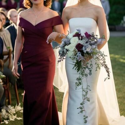 Elegant sheath burgundy wine red mother of the bride/groom dress evening formal dress