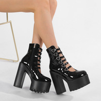 Gothic Punk Heart Buckles Strap Heeled Boots - Thumbnail 4