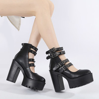 Gothic Punk Studs Buckle Heeled Boots - Thumbnail 1