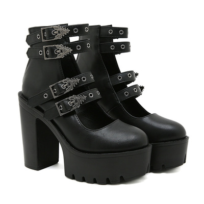 Gothic Punk Studs Buckle Heeled Boots