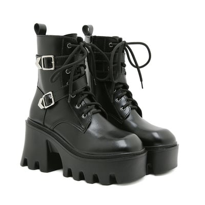 Basic black lace up heeled boots