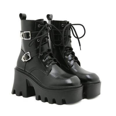 Basic Black Lace Up Heeled Boots