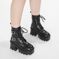 Basic Black Lace Up Heeled Boots - Thumbnail 3