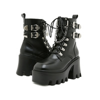 Punk Metal Buckles Heeled Boots With Chain - Thumbnail 1