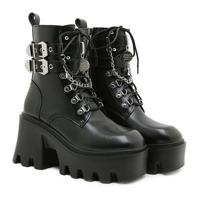 Punk metal buckles heeled boots with chain