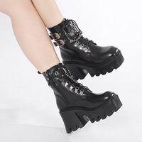 Punk Metal Buckles Heeled Boots With Chain - Thumbnail 2