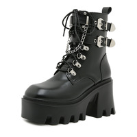 Punk Metal Buckles Heeled Boots With Chain - Thumbnail 6