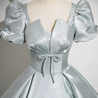Gray Green Satin Long A-Line Prom Party Dress - Thumbnail 3