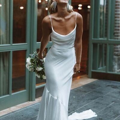 Sexy sheath beach satin wedding gown, bridal gown wedding dress - Thumbnail 2