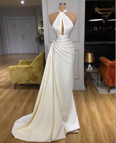 Halter White Prom Dresses  Long Gown
