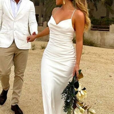 Sexy mermaid beach satin wedding gown, bridal gown wedding dress - Thumbnail 1
