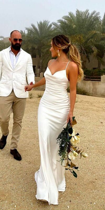 Sexy Mermaid Beach Satin Wedding Gown, Bridal Gown Wedding Dress