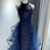 Sexy Navy Blue Sequins Long Prom Dresses For Women - Thumbnail 1
