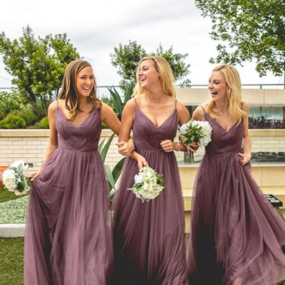 Customized color dark purple tulle bridesmaid dresses, maid of honor dress, wedding guest dresses