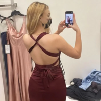 Simple Burgundy V Neck Long Stain Party Dresses - Thumbnail 1