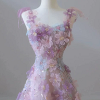Charming A-Line Purple 3D Flower Prom Dresses - Thumbnail 1