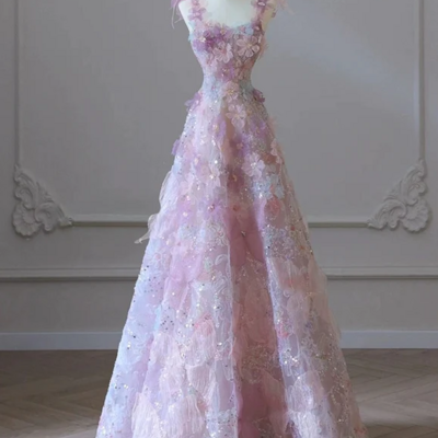 Charming a-line purple 3d flower prom dresses - Thumbnail 1