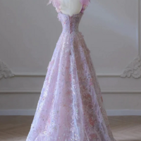 Charming A-Line Purple 3D Flower Prom Dresses - Thumbnail 2