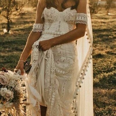 Sexy mermaid lace wedding gown, bohemian bridal gown wedding dress
