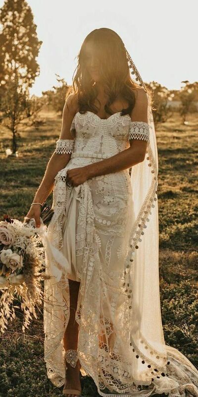 Sexy Mermaid Lace Wedding Gown, Bohemian Bridal Gown Wedding Dress