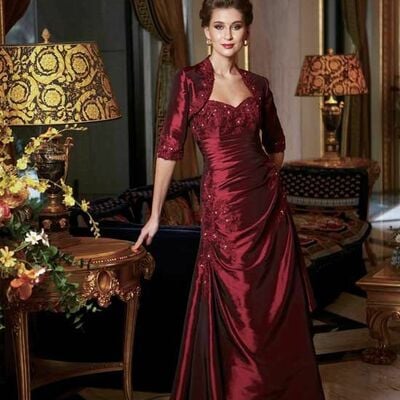 Elegant burgundy sheath with jacket lace appliques mother of the bride/groom dress evening formal dress