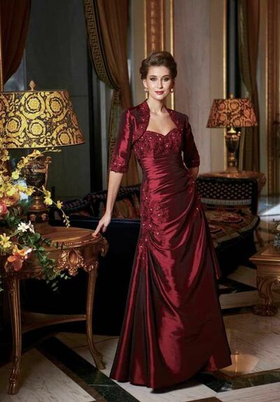 Elegant Burgundy Sheath with Jacket Lace Appliques Mother of the Bride/Groom Dress Evening Formal Dress
