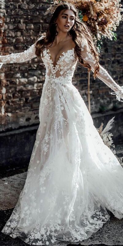 A-line Sexy Appliques Wedding Gown, Tulle Bridal Gown Wedding Dress