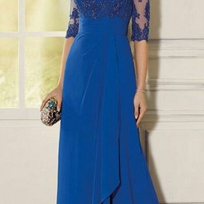 Elegant royal blue sheath lace mother of the bride/groom dress evening formal dress