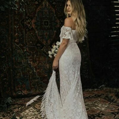 A-line sexy appliques wedding gown, boho lace bridal gown wedding dress