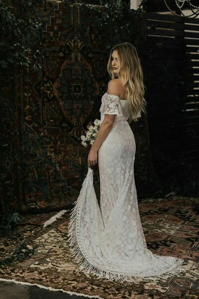 A-line Sexy Appliques Wedding Gown, Boho Lace Bridal Gown Wedding Dress