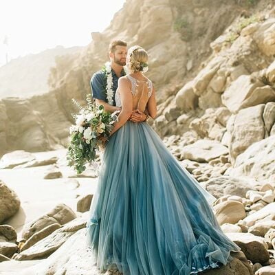 Aqua blue wedding gown, tulle bridal gown wedding dress