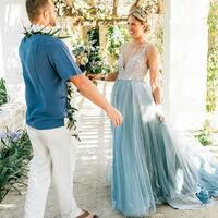 Aqua Blue Wedding Gown, Tulle Bridal Gown Wedding Dress - Thumbnail 3