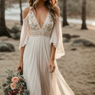 Sexy a-line appliques wedding gown, deep v-neck bridal gown wedding dress - Thumbnail 1